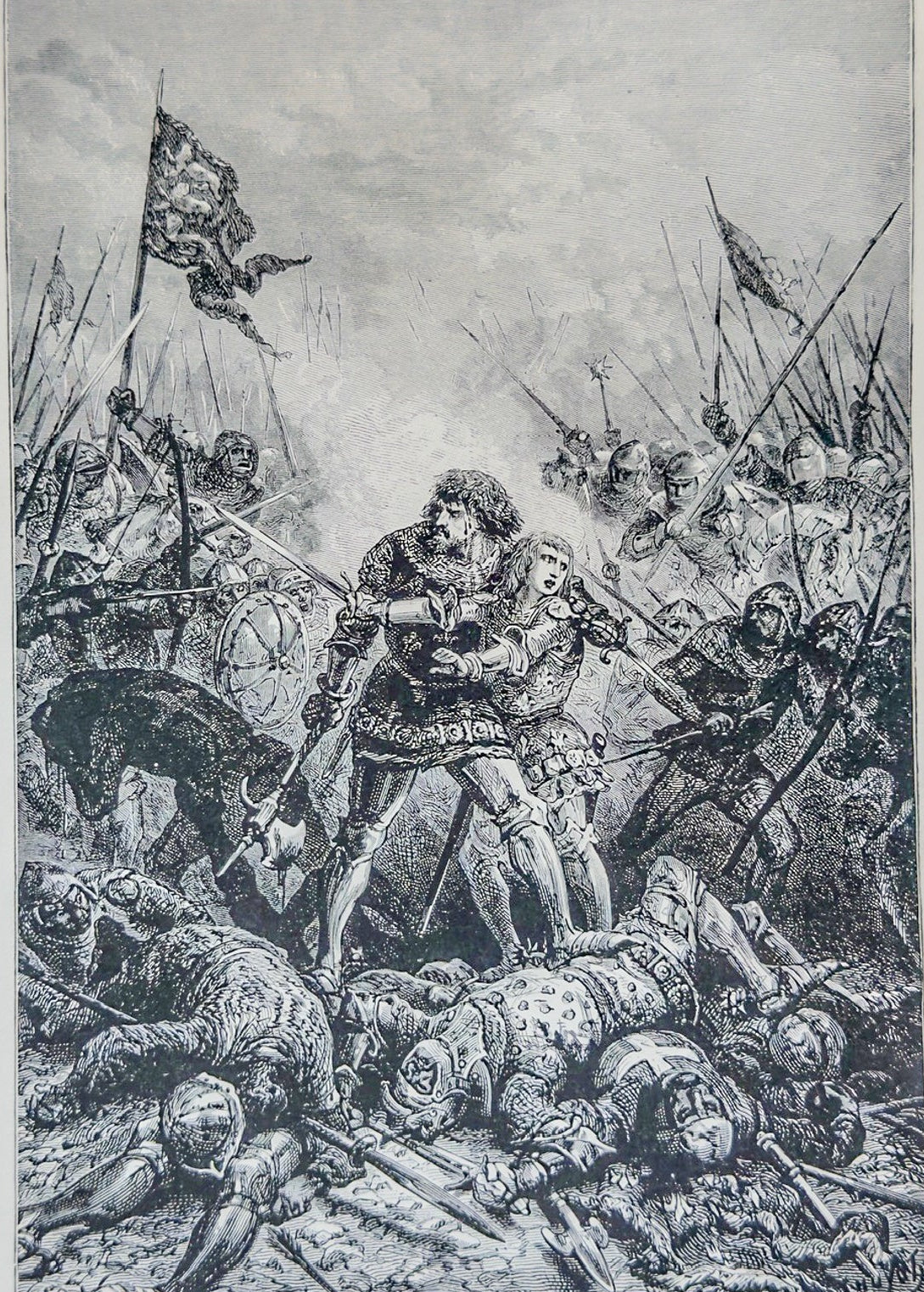 Battle of Poitiers Antique Engraving Medieval War Historical Print