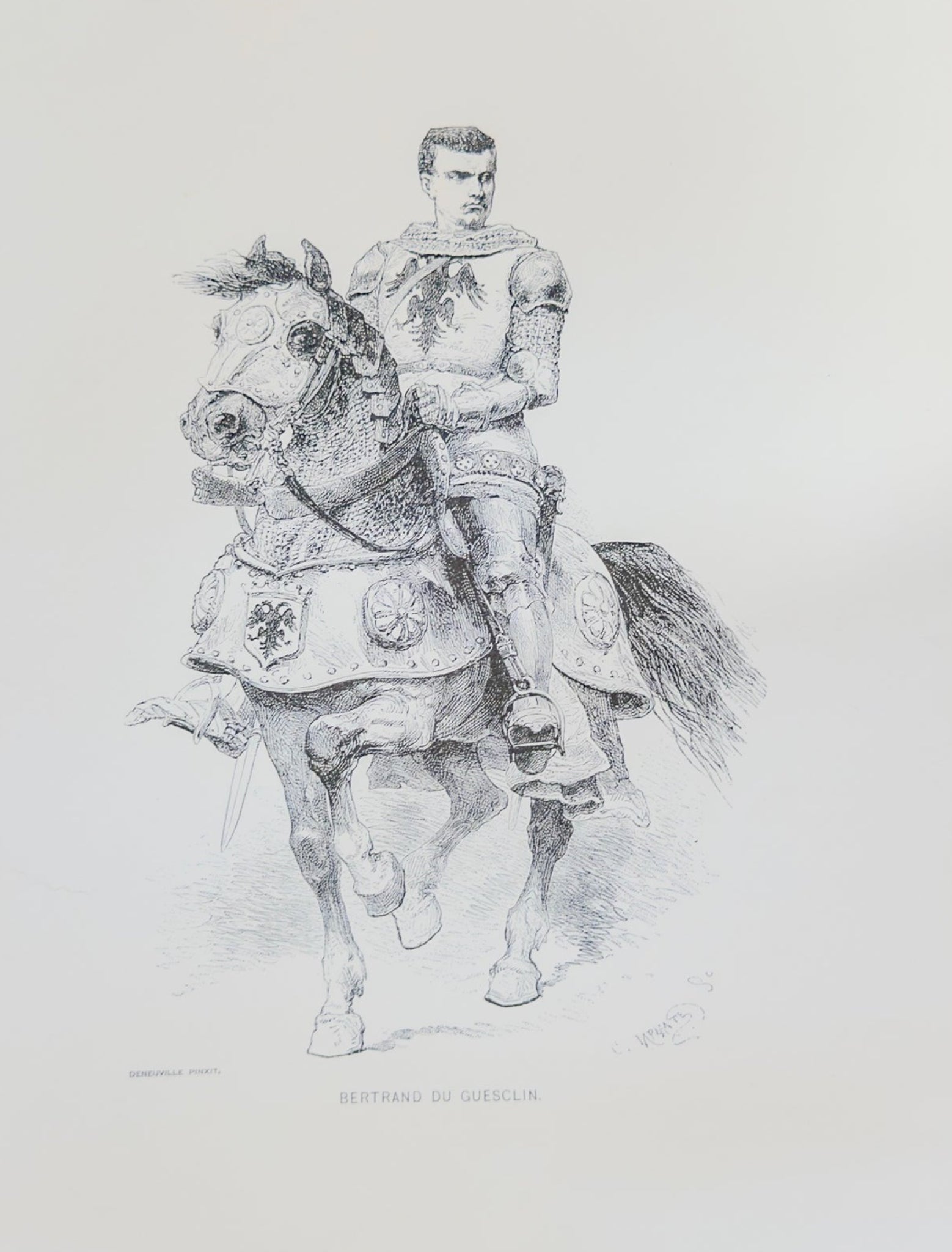 Bertrand du Guesclin Engraving – French Knight on Horseback – Hundred Years War