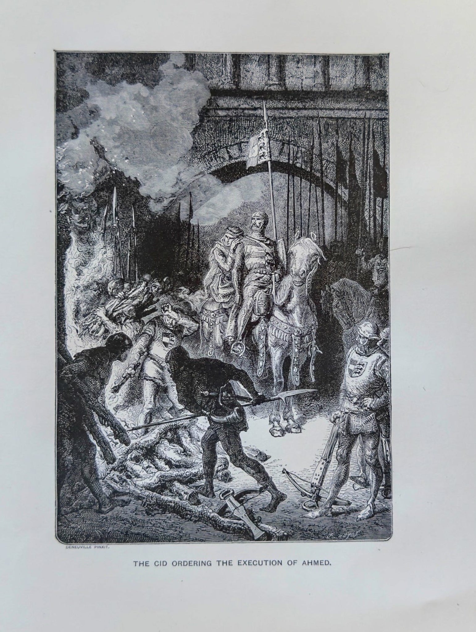 Antique Steel Engraving – The Cid Ordering the Execution of Ahmed – Medieval Spanish History Print