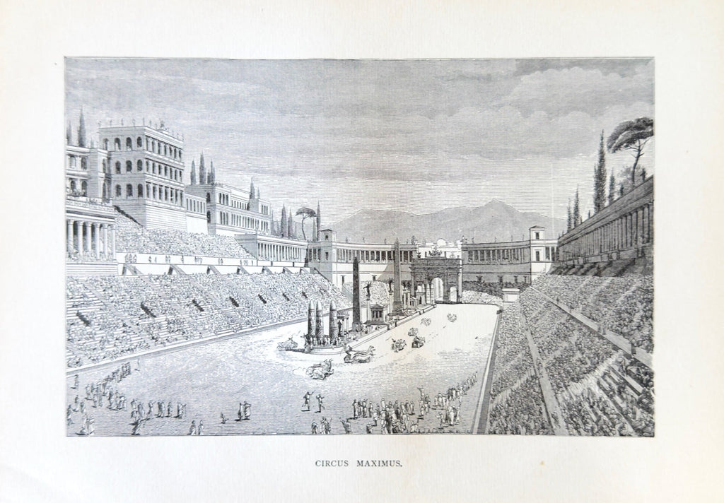 Black and white illustration of the Circus Maximus, an ancient Roman stadium.