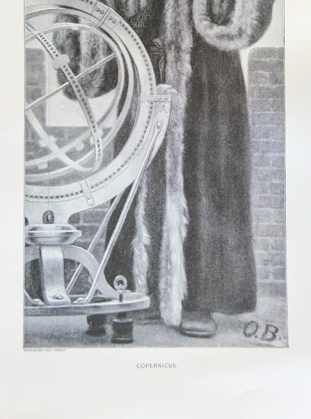 Illustration of a person in a long coat with a lantern, standing next to a large mechanical device.