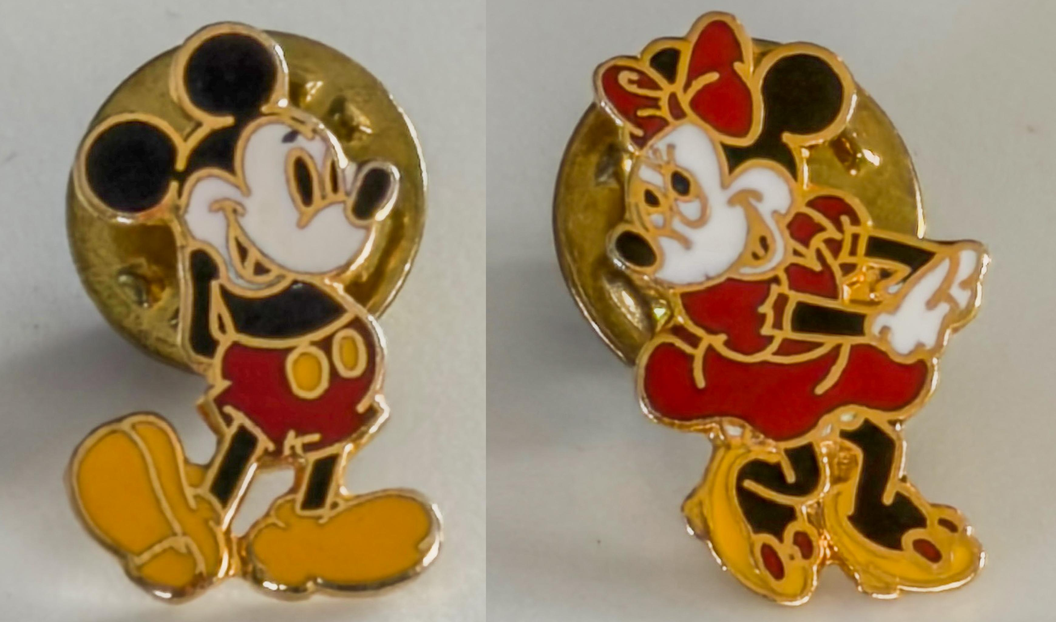 Vintage Disney Mickey & Minnie Mouse Enamel Pin Set • Classic Character Lapel Pins • 1980s–90s
