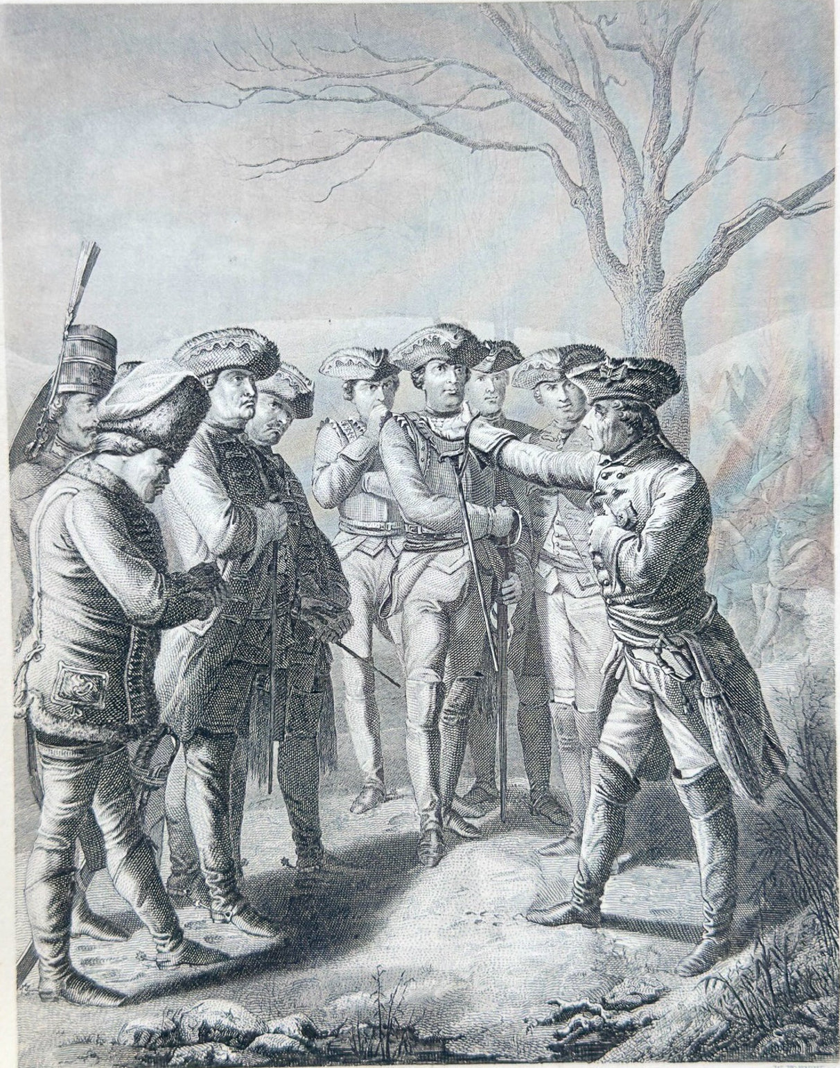 Vintage illustration of a group of men in a forest setting, possibly from a historical event or story.