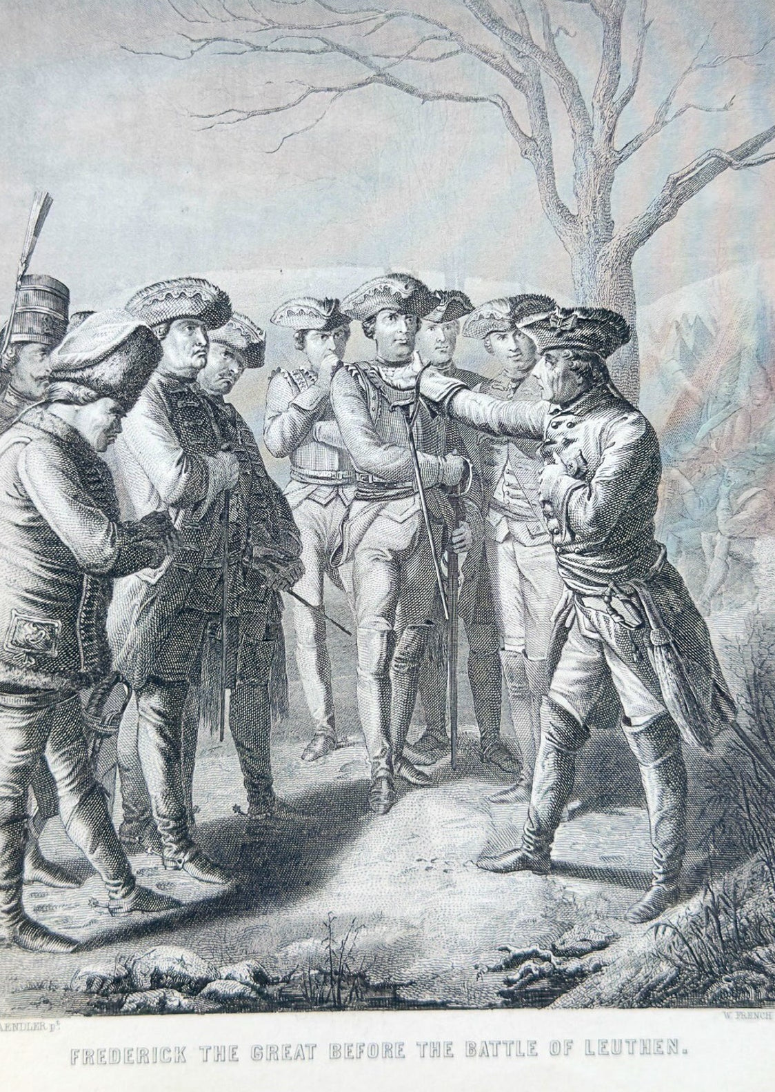Vintage illustration of a group of men in a forest setting, possibly from a historical event or story.
