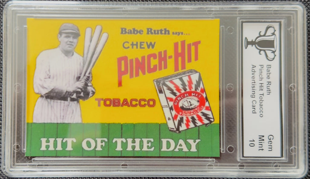 Vintage Babe Ruth Pinch-Hit Tobacco card in a protective case