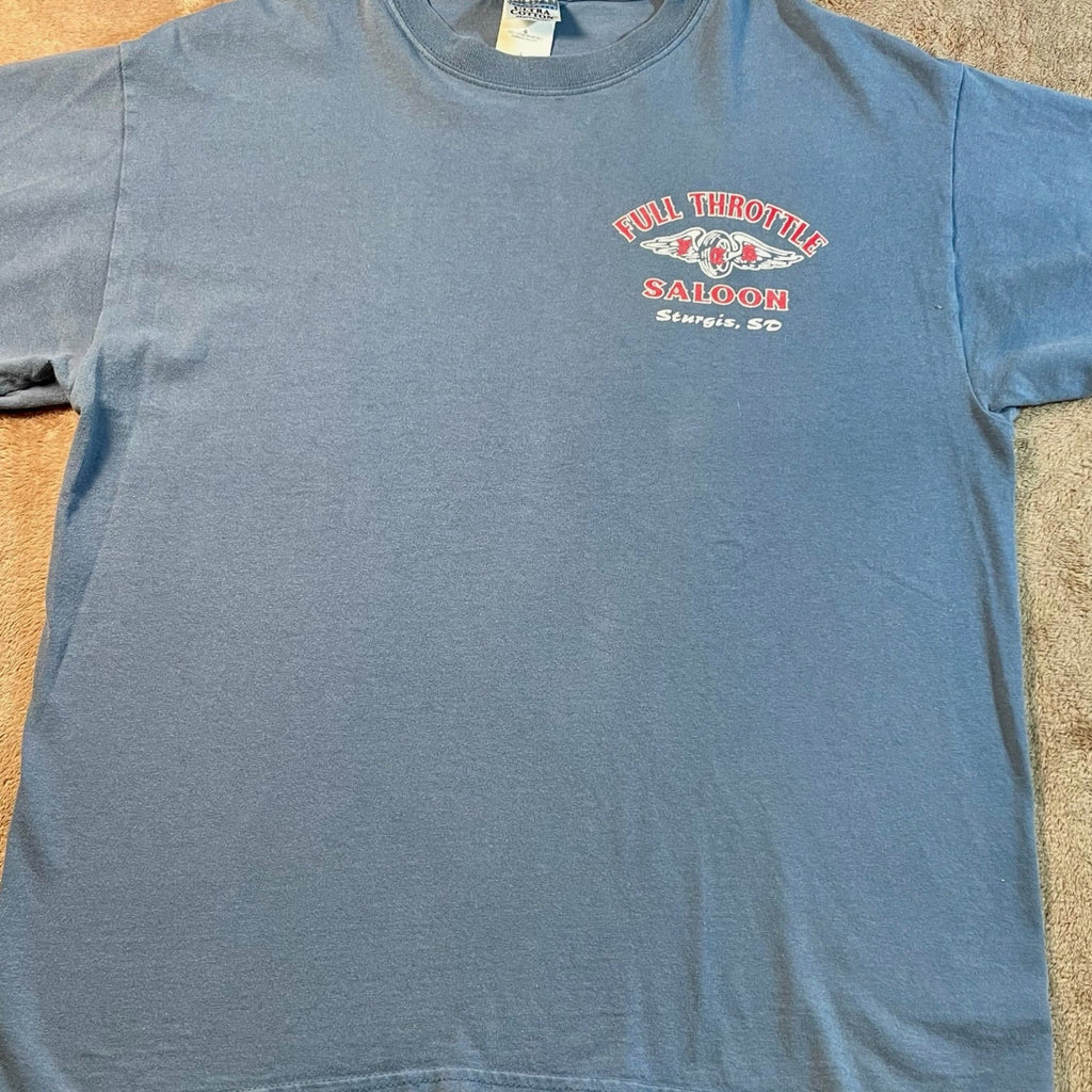 Y2K Full Throttle Saloon Sturgis SD Biker T Shirt Double Sided Motorcycle Rally Size L