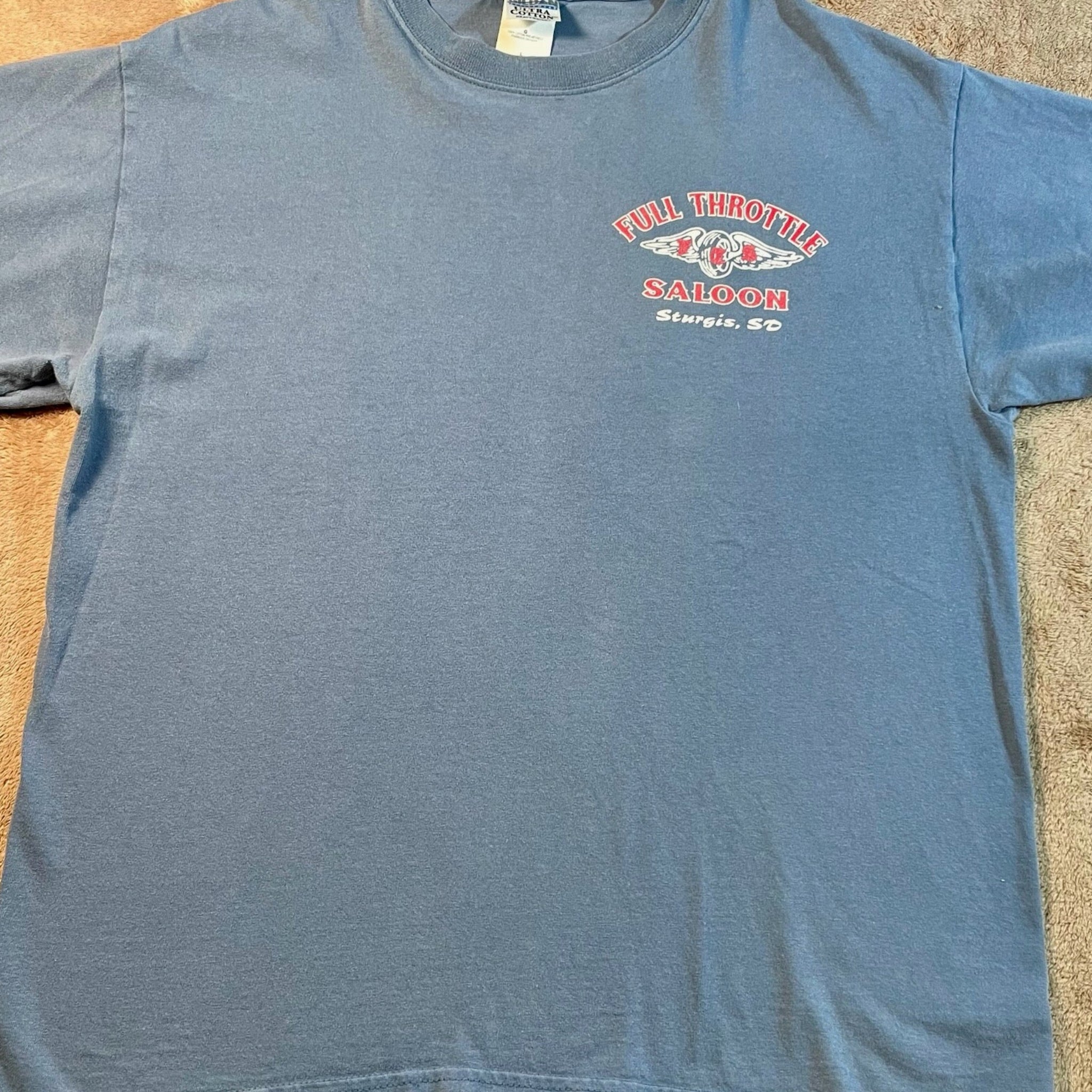 Y2K Full Throttle Saloon Sturgis SD Biker T Shirt Double Sided Motorcycle Rally Size L