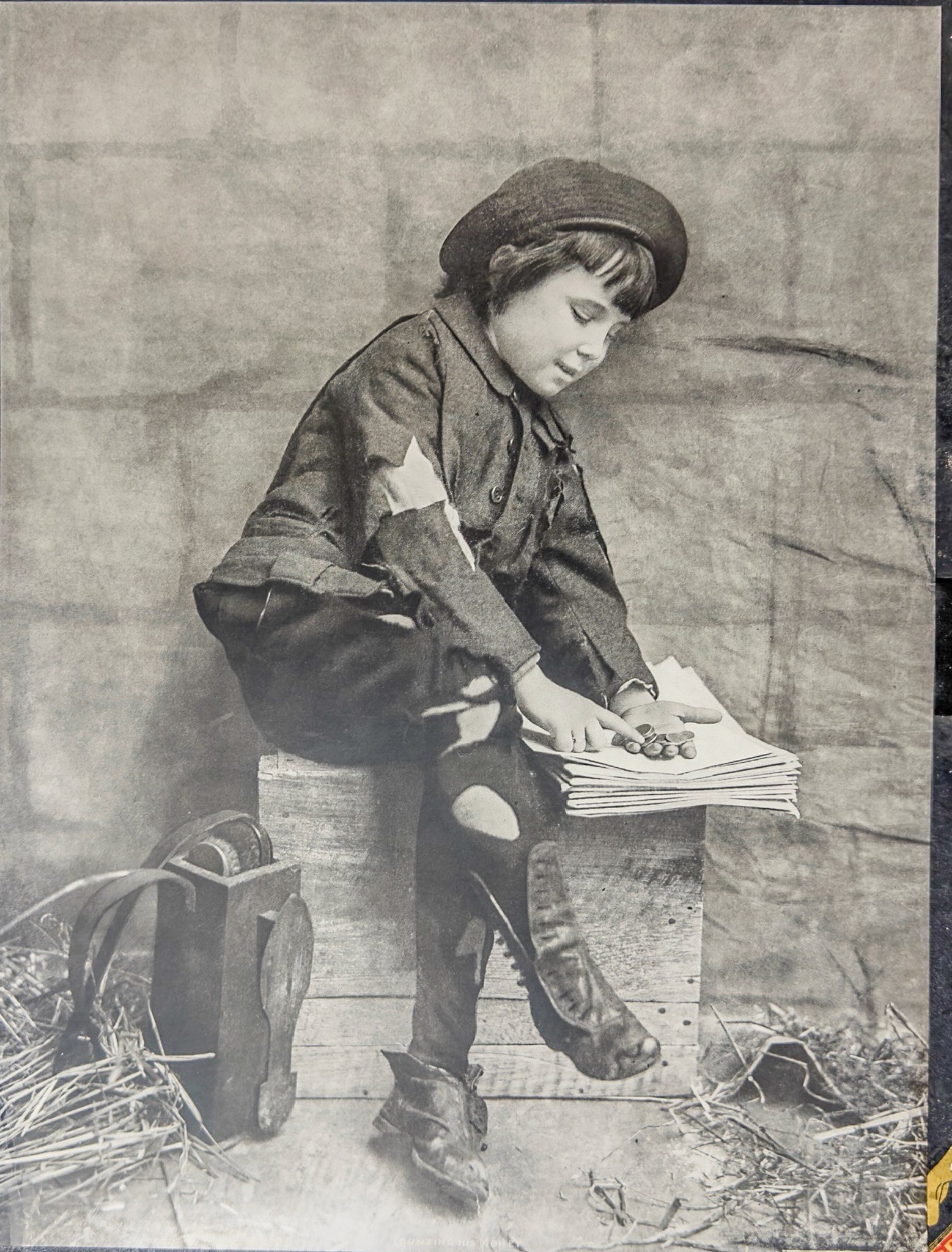 Antique “Counting His Money” Sunday Sentinel Supplement Print c1900 Victorian Boy Portrait 13x10