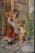 Kiss Me- Chicago Tribune Art Supplement • Girl Feeding Kittens & Dog Scene • 1907