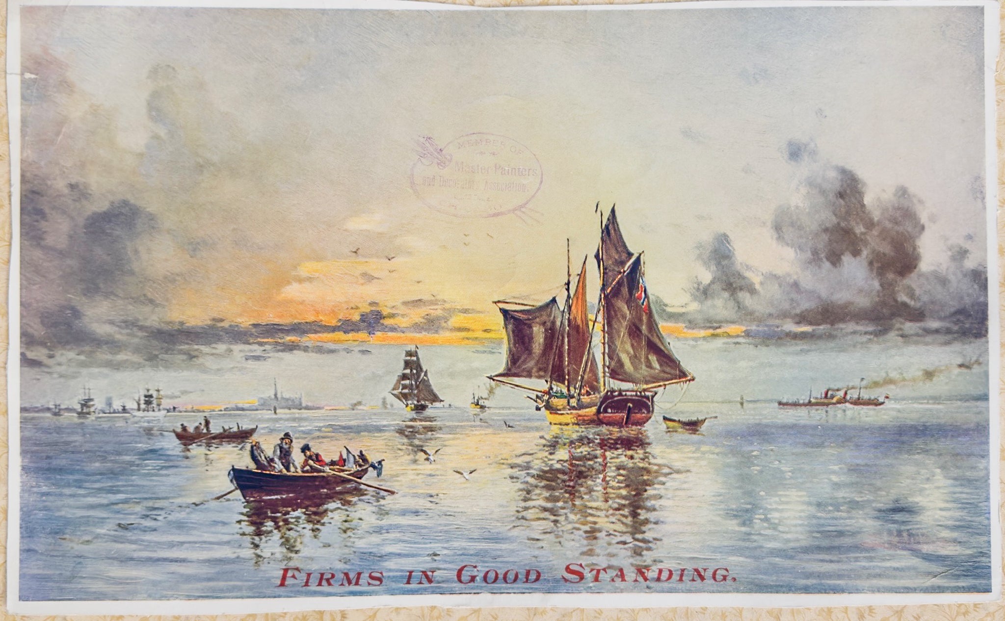 Antique Maritime Advertising Print “Firms in Good Standing” Sailing Ships Nautical 13x8