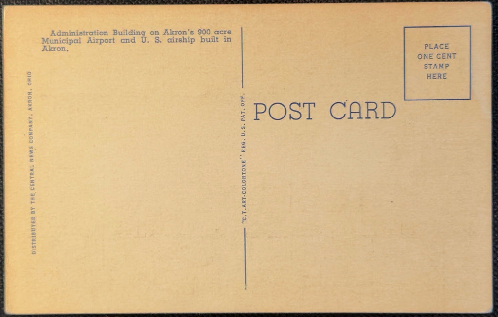 Akron Municipal Airport Postcard Ohio Airship Blimp Plane Aviation Vintage