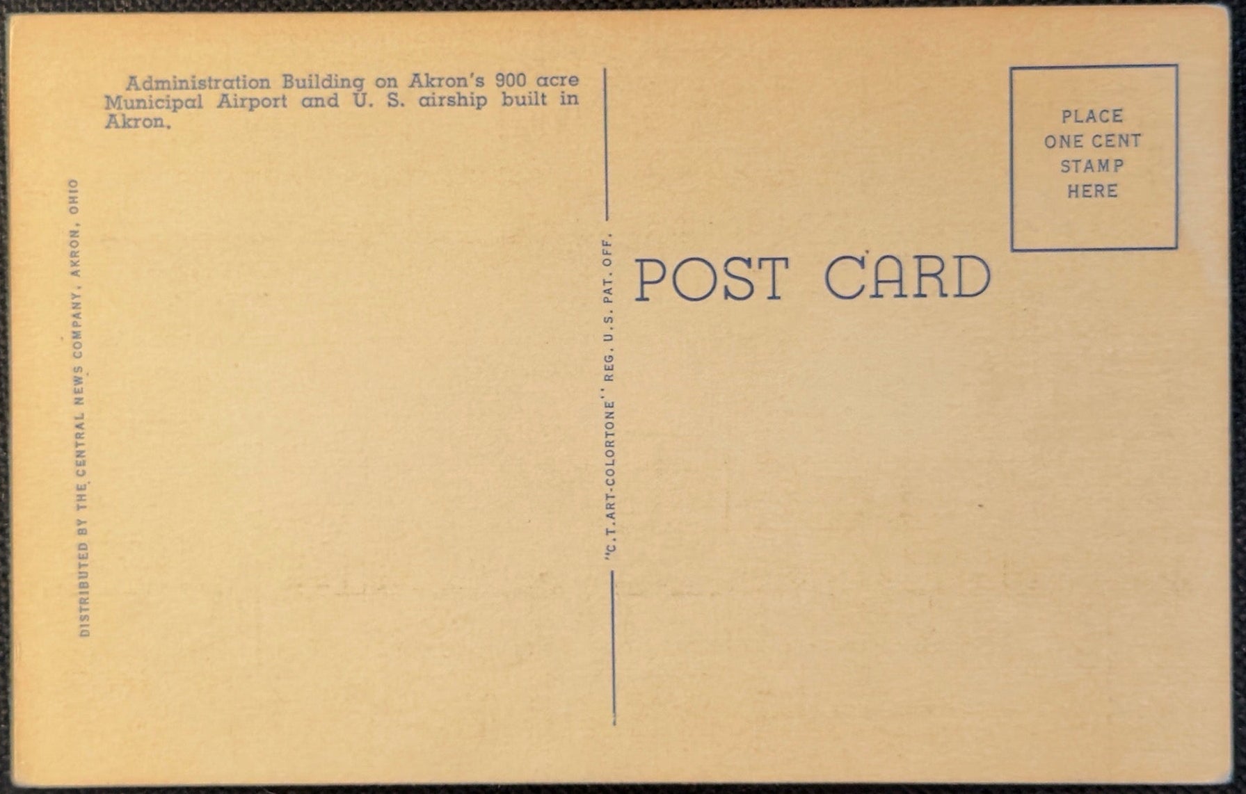 Akron Municipal Airport Postcard Ohio Airship Blimp Plane Aviation Vintage