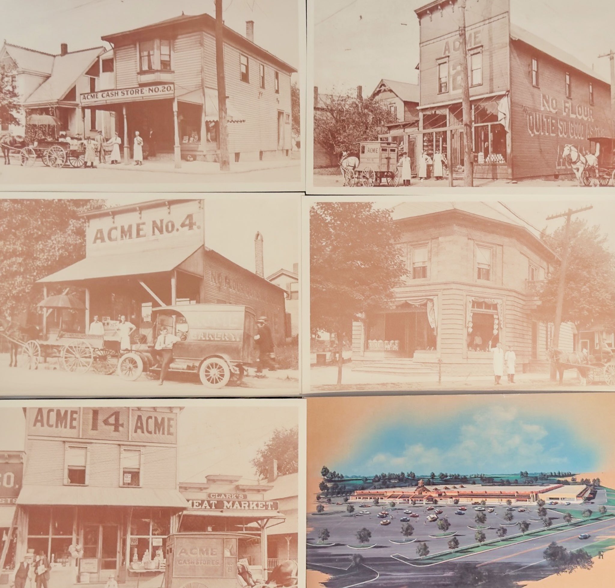 ACME / Albrecht Grocery Co 100th Anniversary Postcard (1-6 & 12/12) 1891–1991 Akron OH