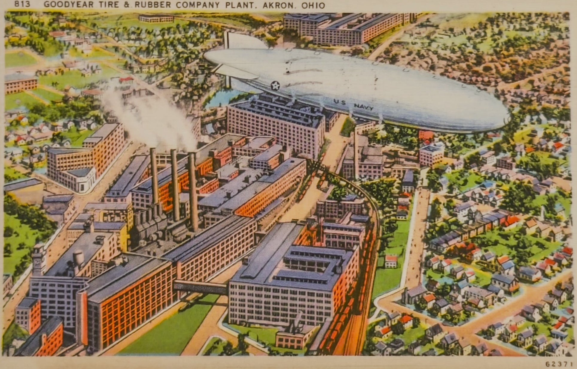 Goodyear Tire & Rubber Plant Akron OH Postcard U.S. Navy Blimp Airship