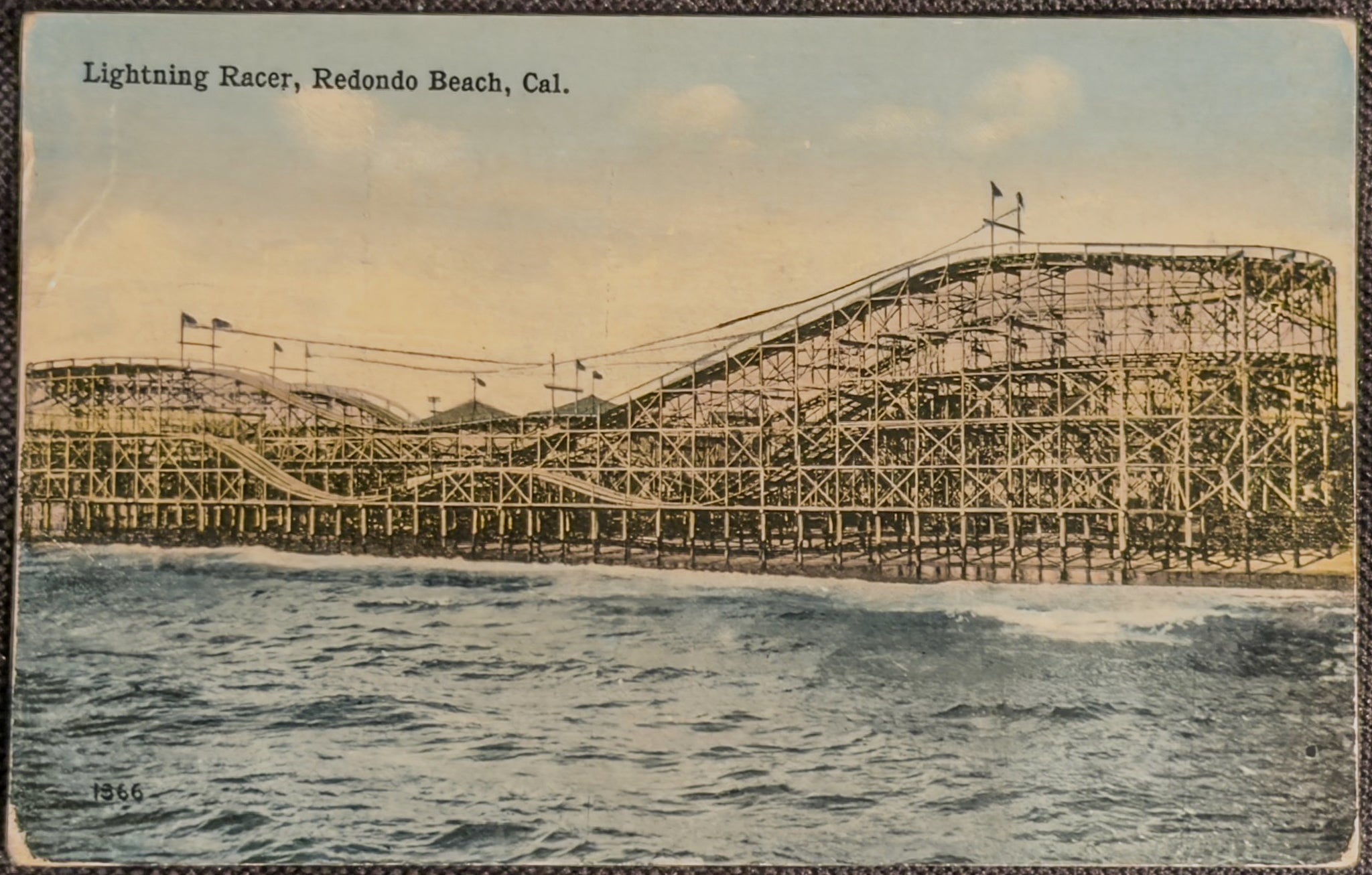 Antique Postcard Lightning Racer Roller Coaster Redondo Beach California Amusement Pier