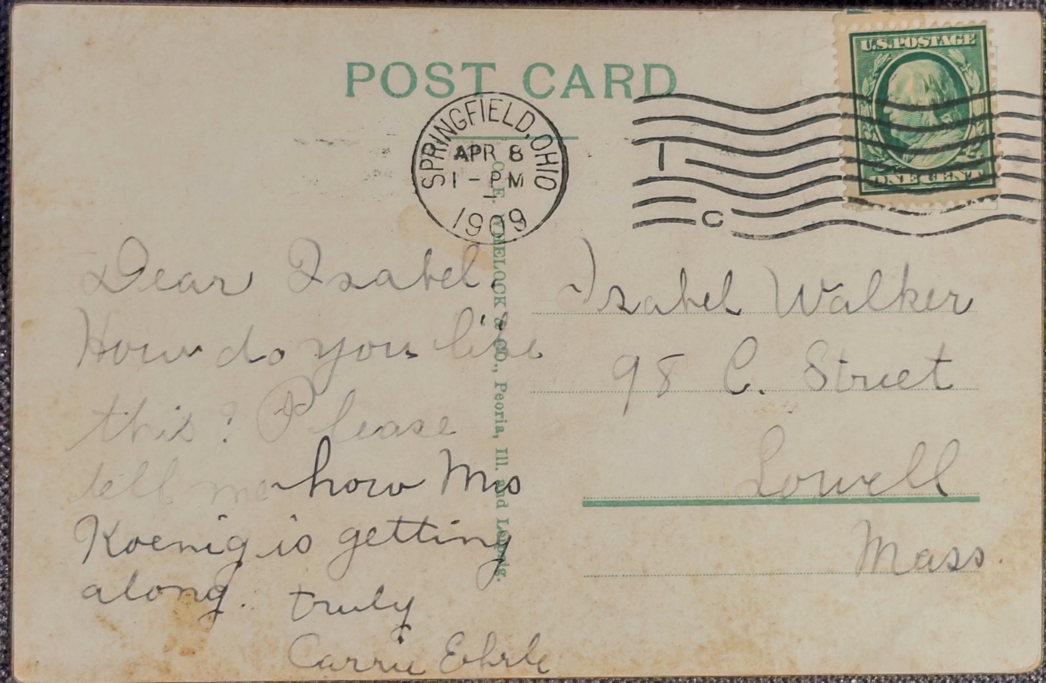 Antique Postcard Spring Grove Park Springfield Ohio Amusement Ride Pavilion Made in Germany