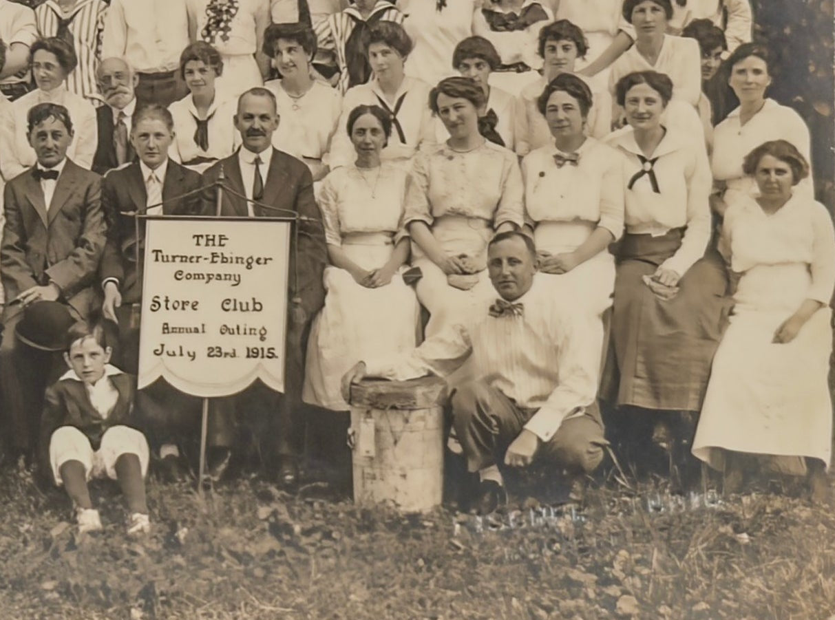 1915 Turner-Ebinger Company Store Club Outing Antique Photo Postcard Group Portrait Ohio History RPPC