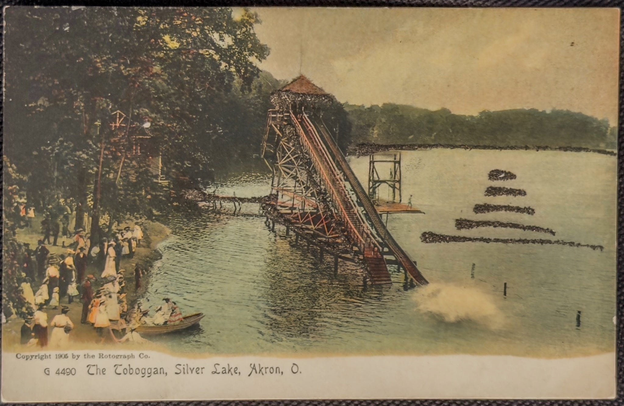 Antique Silver Lake Toboggan Postcard Lot (4) – Akron Ohio – 1905–1906 Rotograph Cards