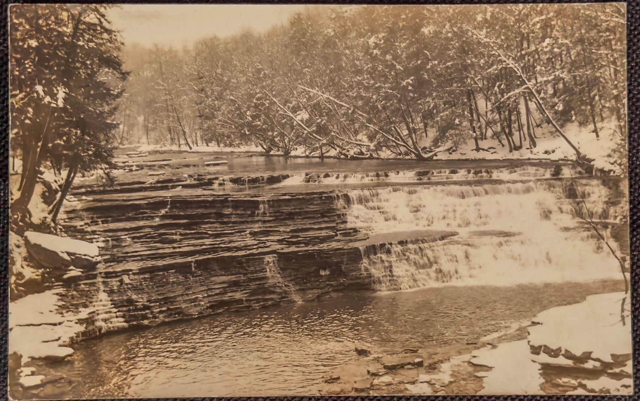 Antique Winter Waterfall Postcard Real Photo RPPC Snow Scene Nature Landscape Early 1900s