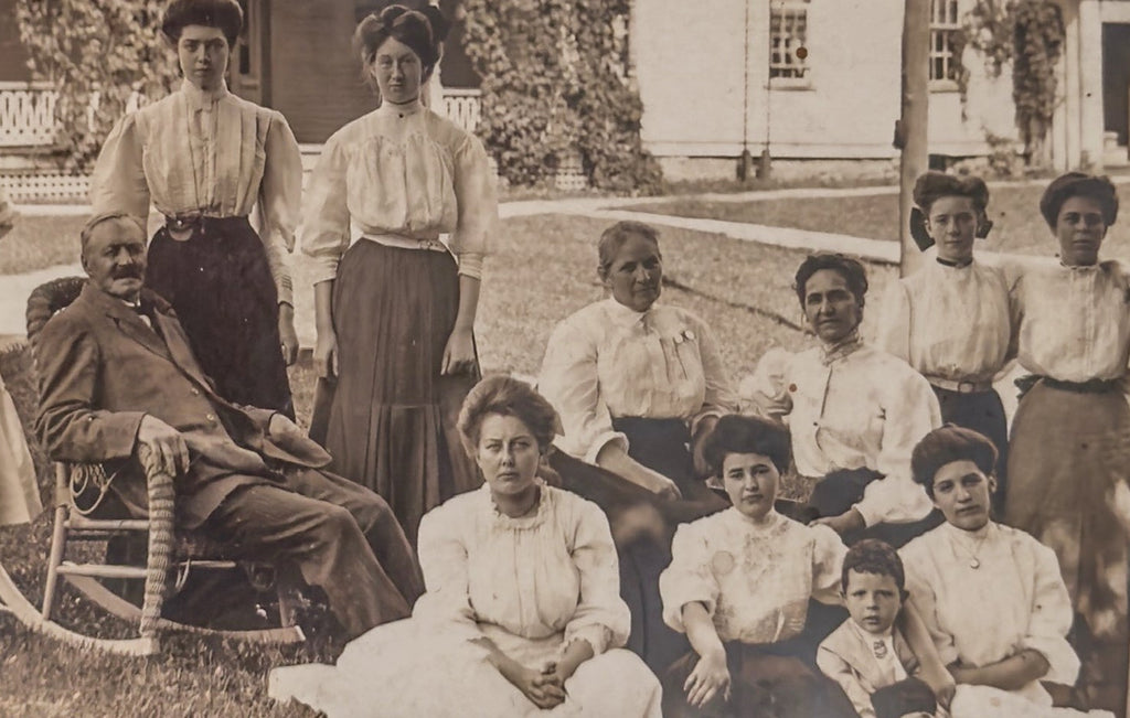 Antique RPPC Large Family Group Portrait Victorian House Real Photo Postcard c1910