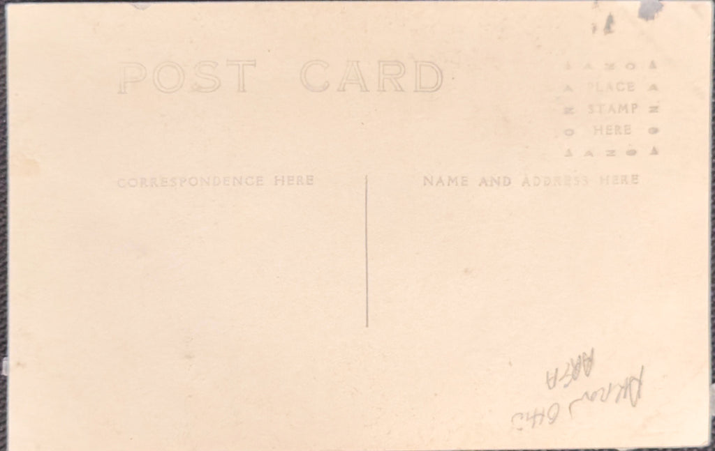 Back of a vintage postcard with 'POST CARD' and 'NAME AND ADDRESS HERE' text.