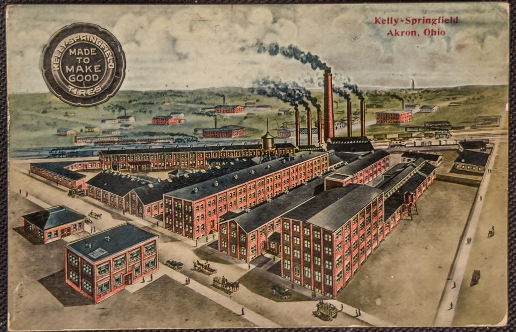 Vintage illustration of a factory complex with smokestacks and 'Made to Make Good' label.