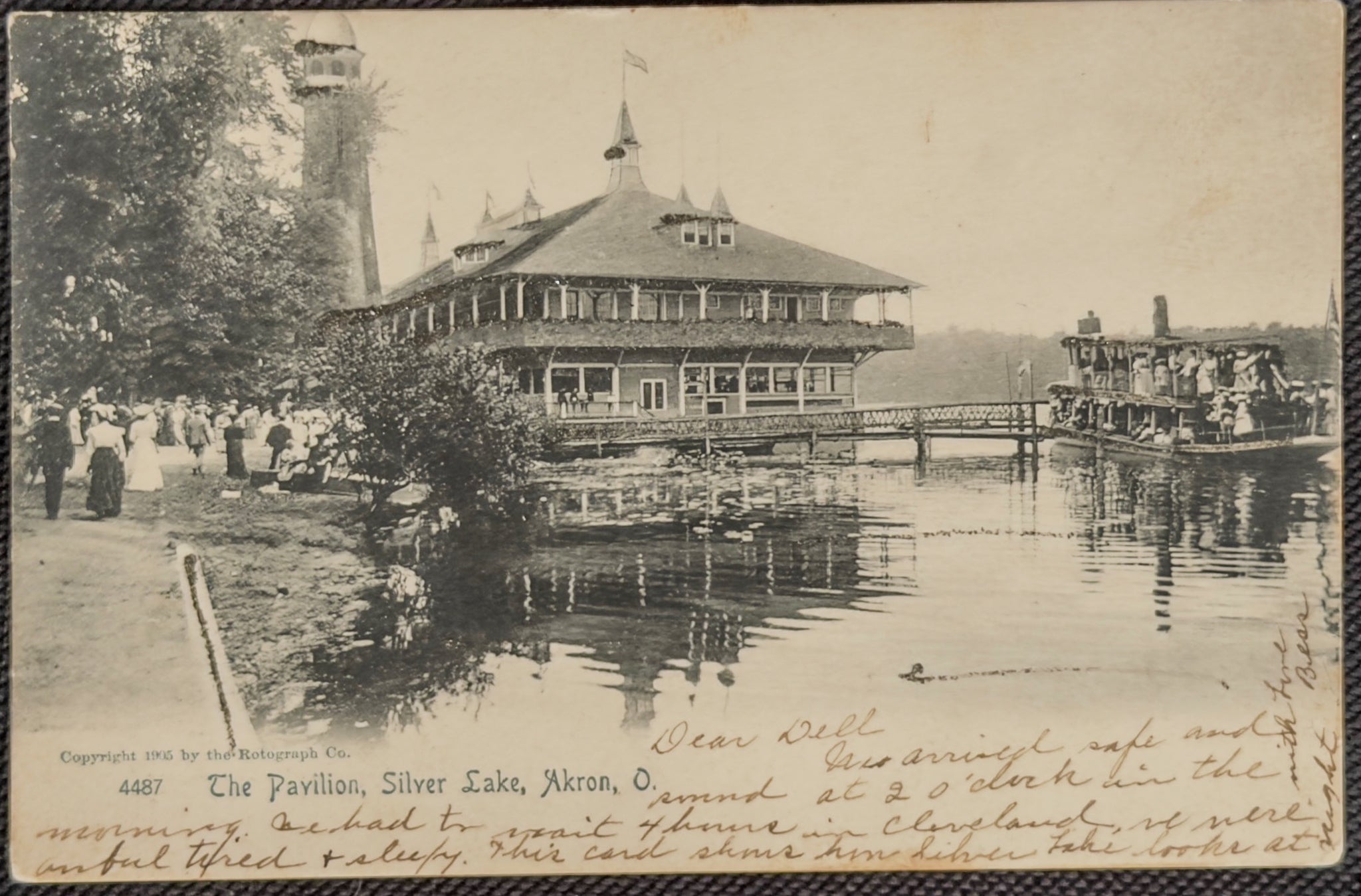 1905 Silver Lake Pavilion Akron Ohio RPPC Real Photo Postcard – Steamboat & Crowd Scene