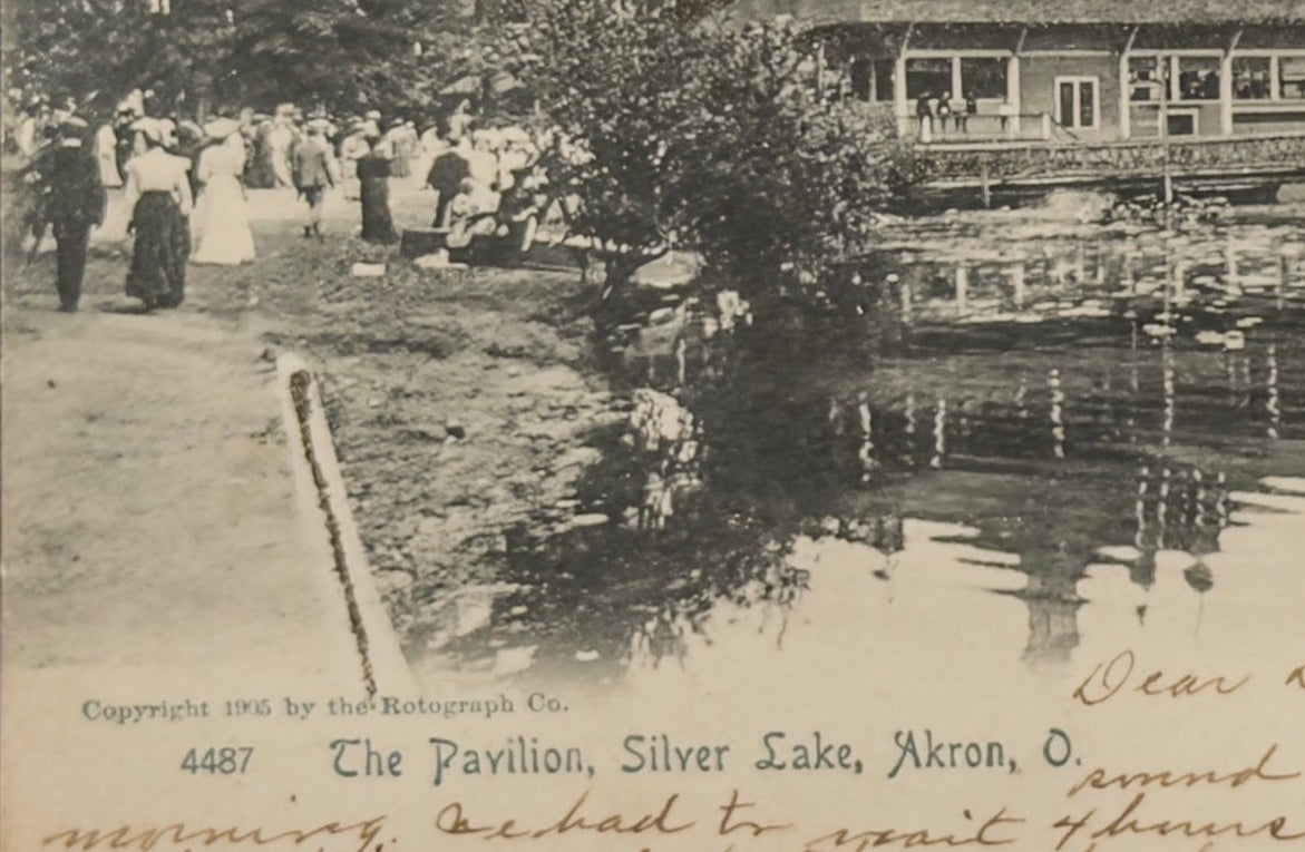 1905 Silver Lake Pavilion Akron Ohio RPPC Real Photo Postcard – Steamboat & Crowd Scene