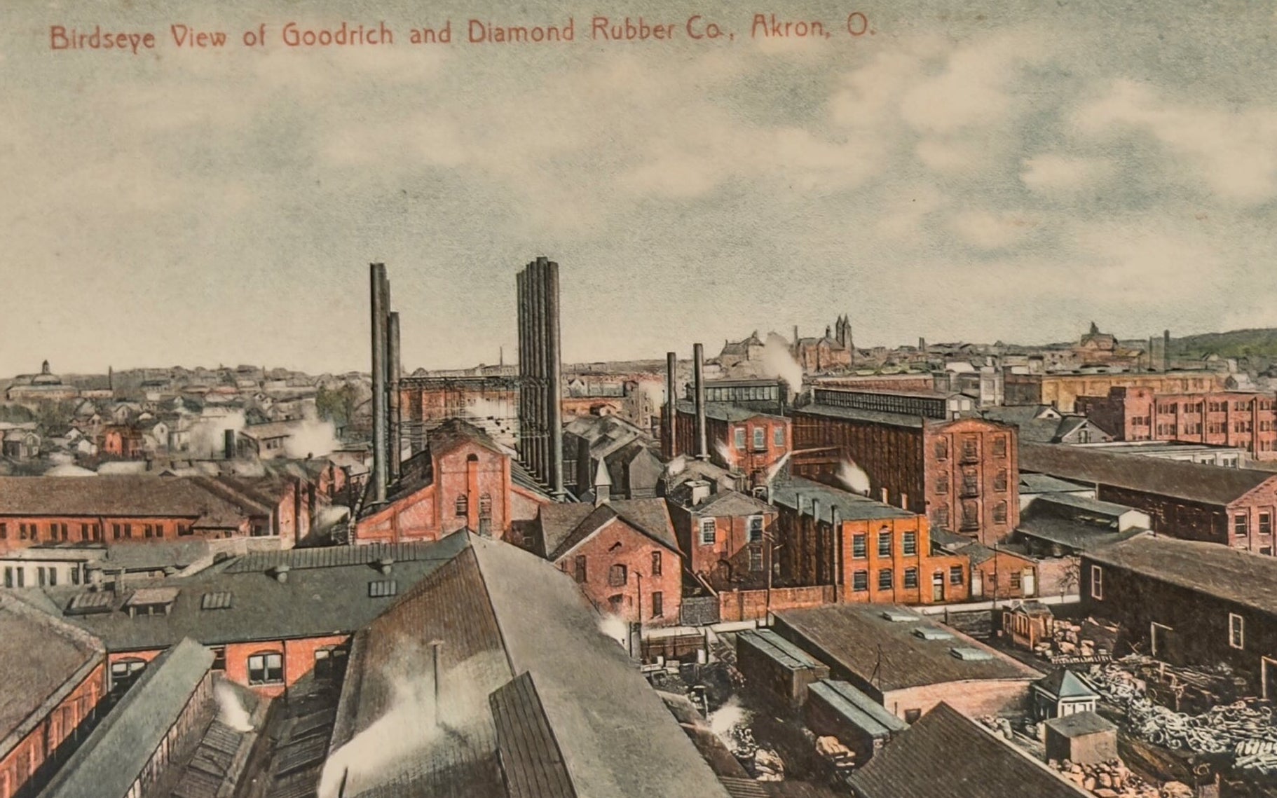 Birdseye View Goodrich & Diamond Rubber Company Akron Ohio Vintage Postcard Tire Plant