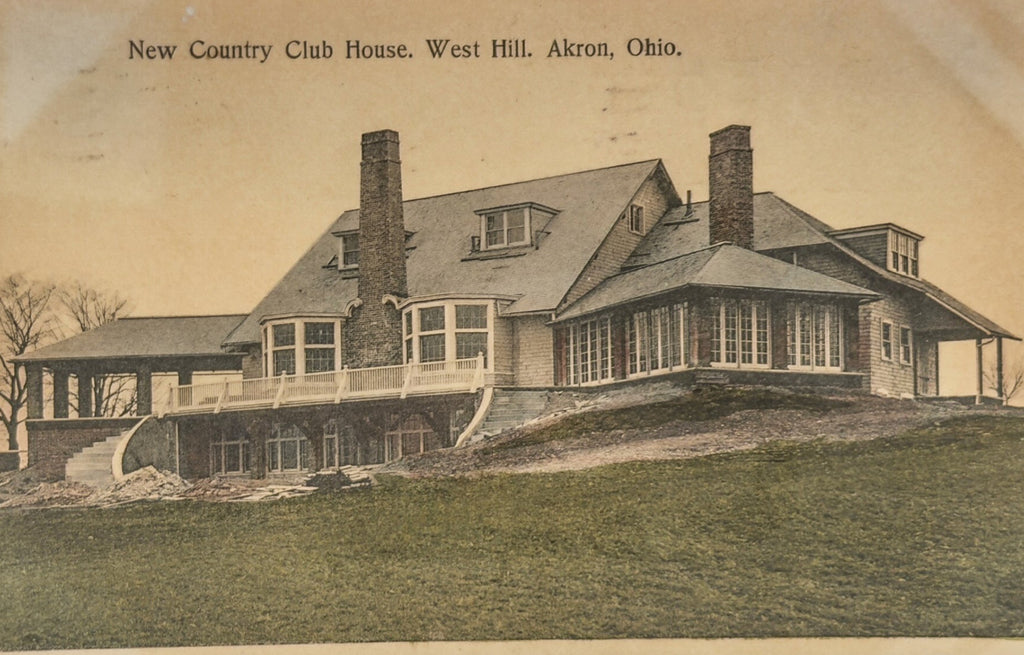 Vintage postcard of a country club house in West Hill, Akron, Ohio.