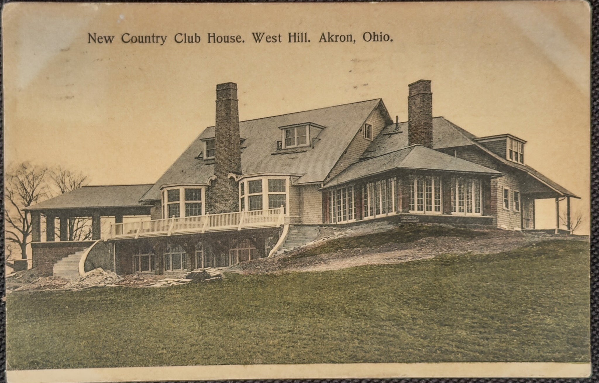 Vintage postcard of a country club house in West Hill, Akron, Ohio.