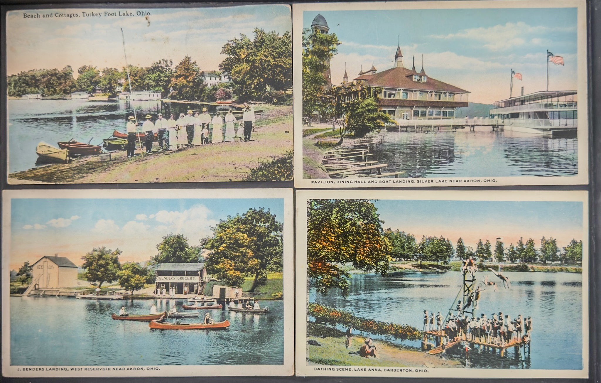 Early 1900s Akron Ohio Lake Resort Postcards – Silver Lake Toboggan, Pavilion, Lake Anna (Set of 4)