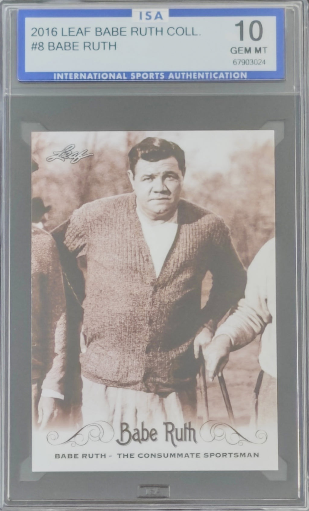 Babe Ruth sports trading card in a protective case with grading information.