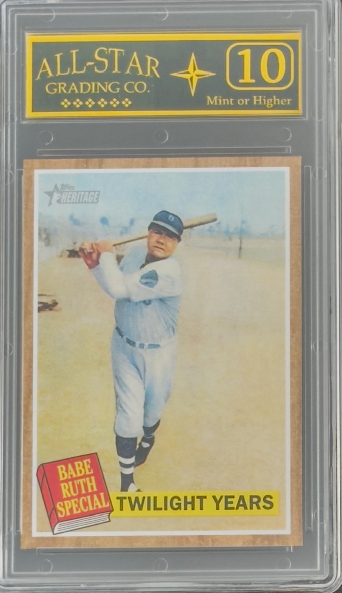 Baseball trading card of Babe Ruth in a protective case with 'All-Star Grading Co.' grading label.