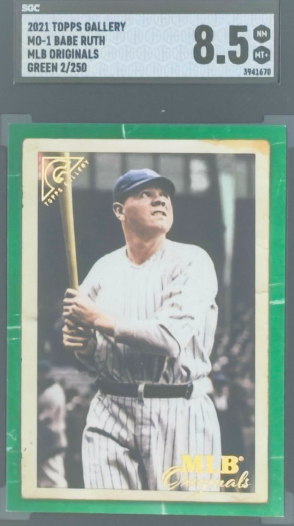 Baseball trading card of Babe Ruth with a green border and SGC grading label.