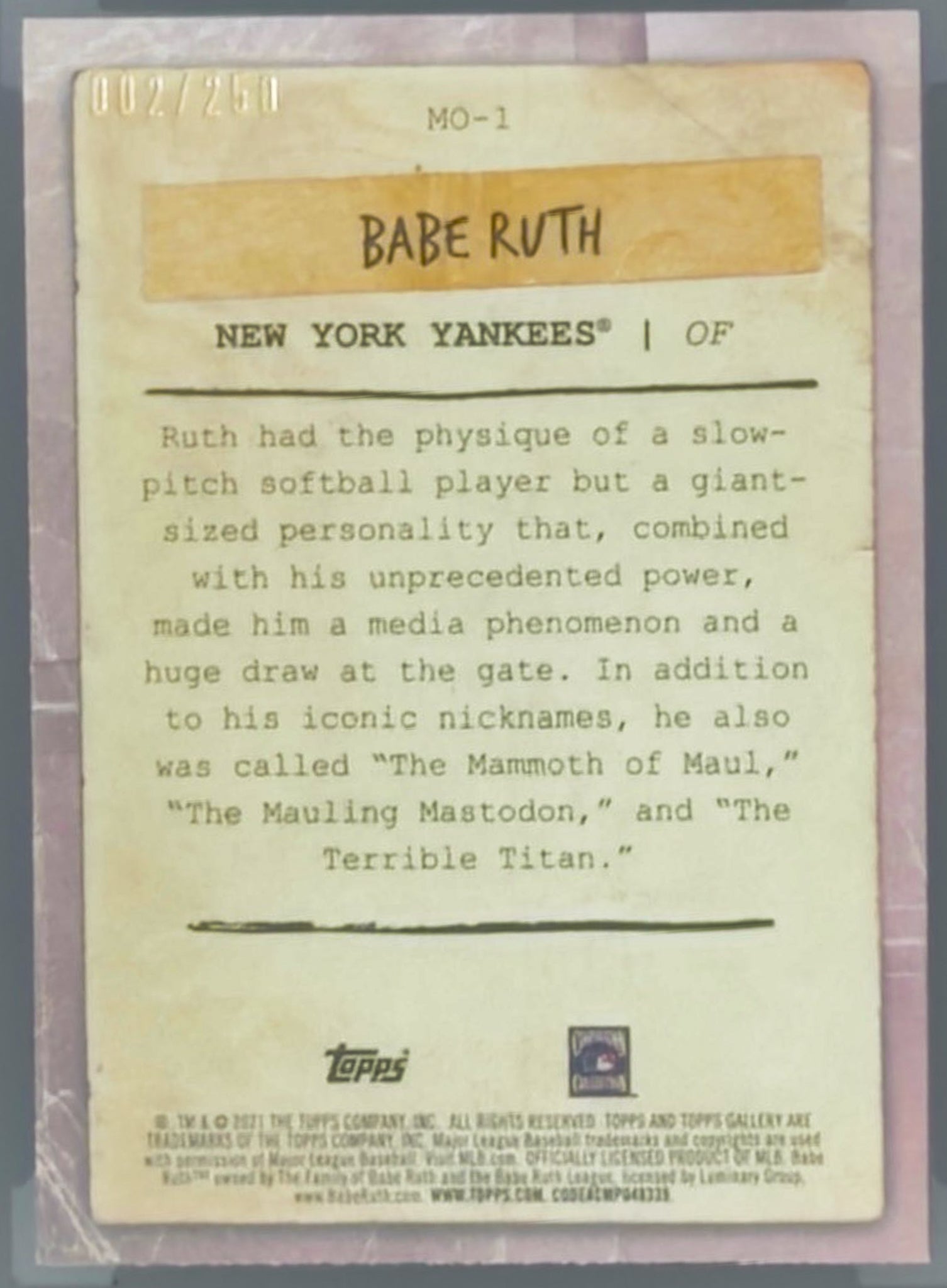 Vintage-style card featuring Babe Ruth with text and branding