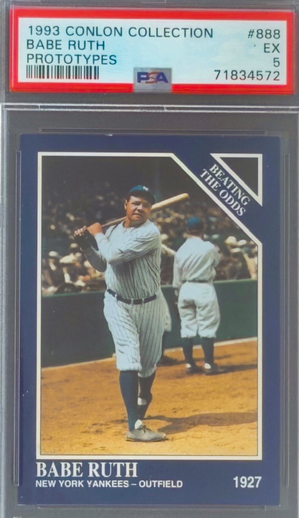 Babe Ruth baseball trading card from the 1993 Conlon Collection with PSA grading information.