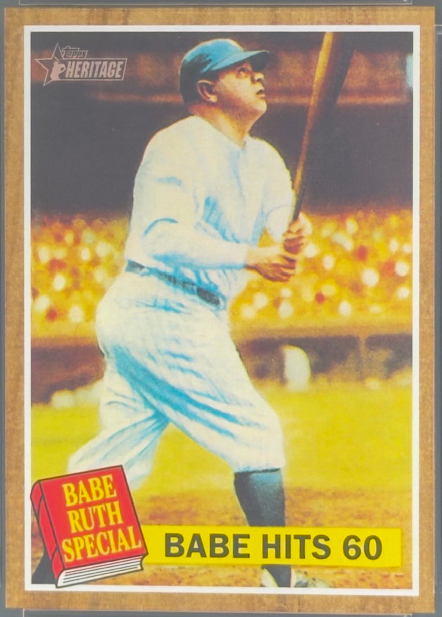 Baseball trading card featuring Babe Ruth with a vintage design.