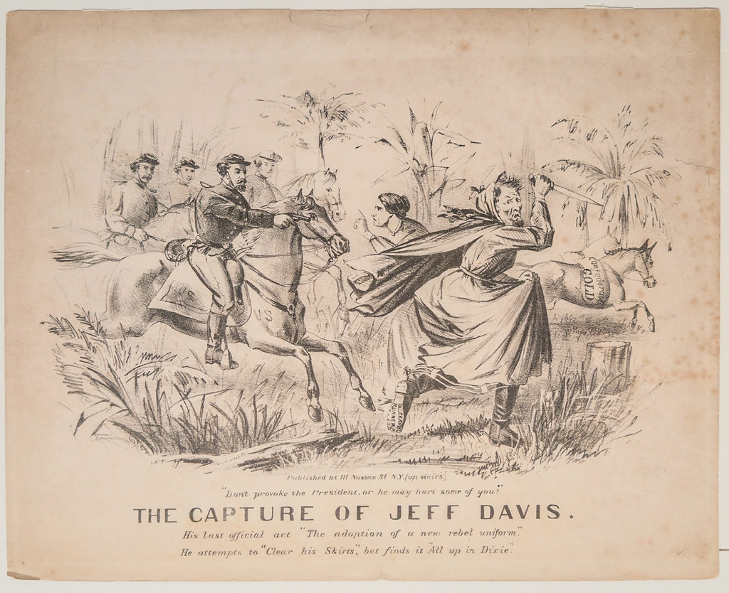 The Capture of Jeff Davis- Antique Civil War Political Satire Lithograph Nassau St NY