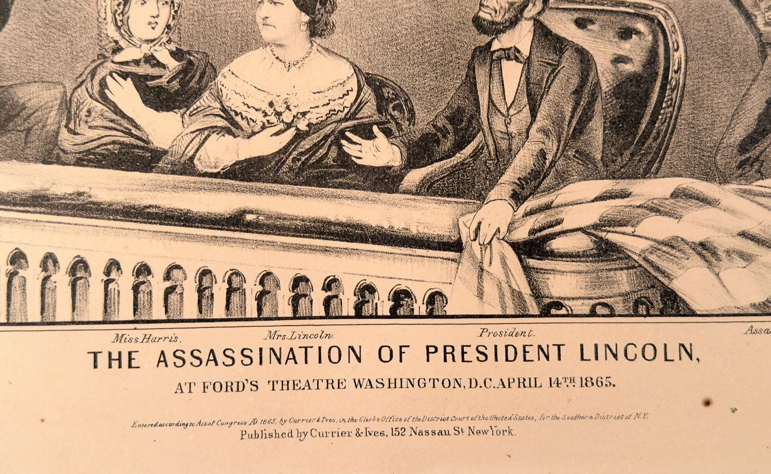 Engraving of the assassination of President Lincoln at Ford's Theatre, Washington D.C., April 14, 1865.