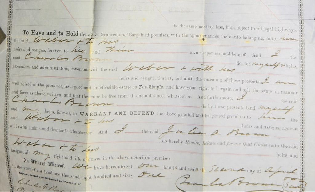 1861 Summit County Ohio WARRANTY DEED Civil War Era Akron Land Document w/ Seal