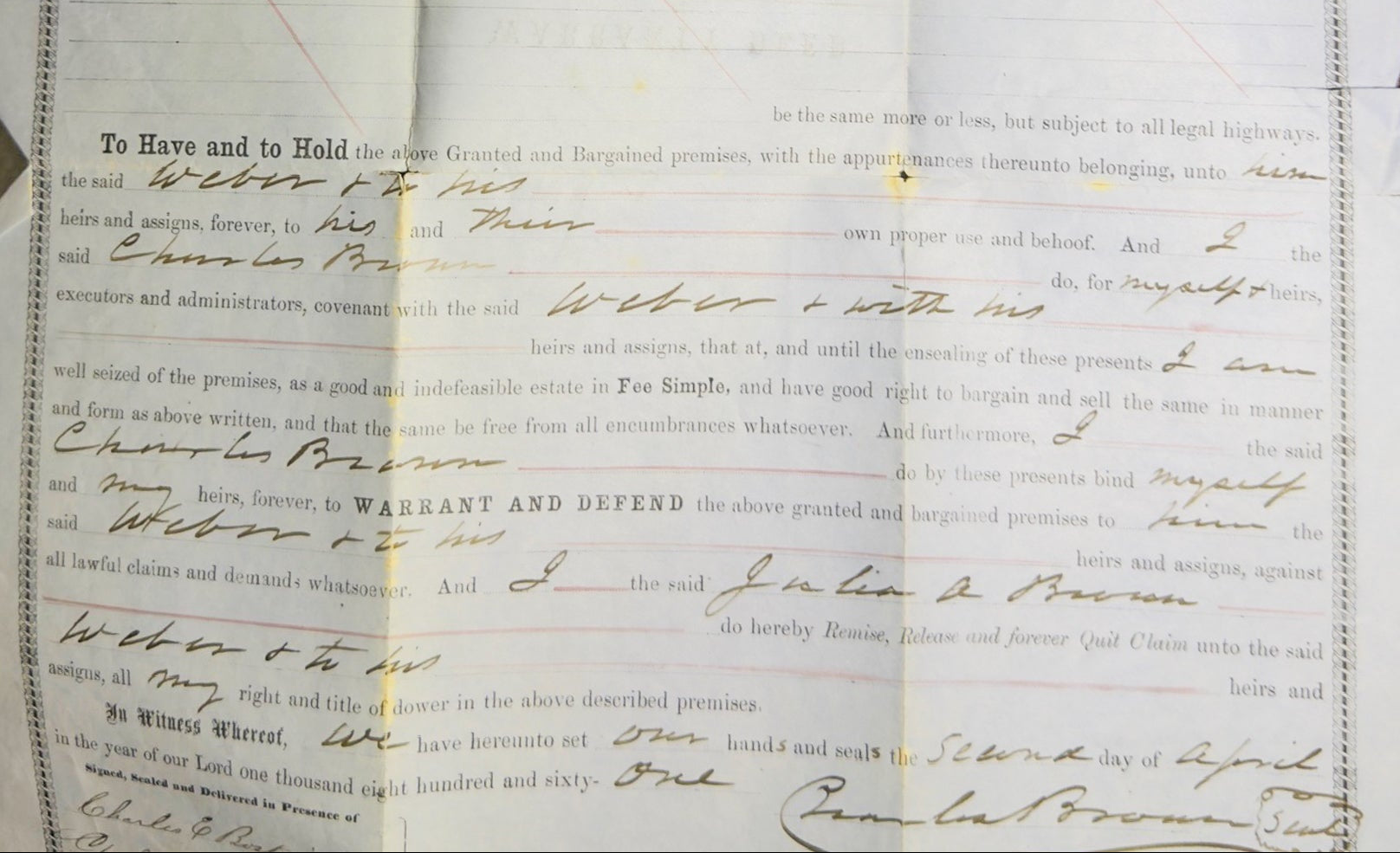1861 Summit County Ohio WARRANTY DEED Civil War Era Akron Land Document w/ Seal