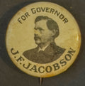 Antique MN Political Campaign Button J.E. Jacobson For Governor Quimby Ivoloid 0.75