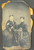 Antique Quarter Plate Tintype Photo Two Victorian Women Seated Table