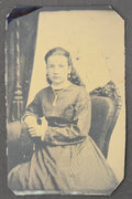 Antique Quarter Plate Tintype Victorian Young Woman Striped Dress