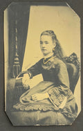 Antique Quarter Plate Tintype Victorian Woman Jewelry Portrait