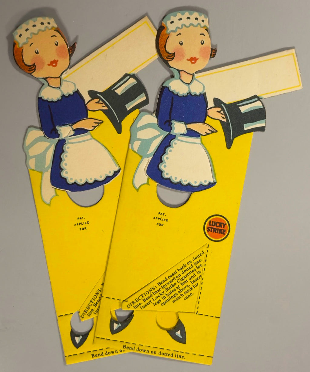 Pair Vintage Lucky Strike Dutch Maid Die Cut Easel Tobacco Advertising 1930s