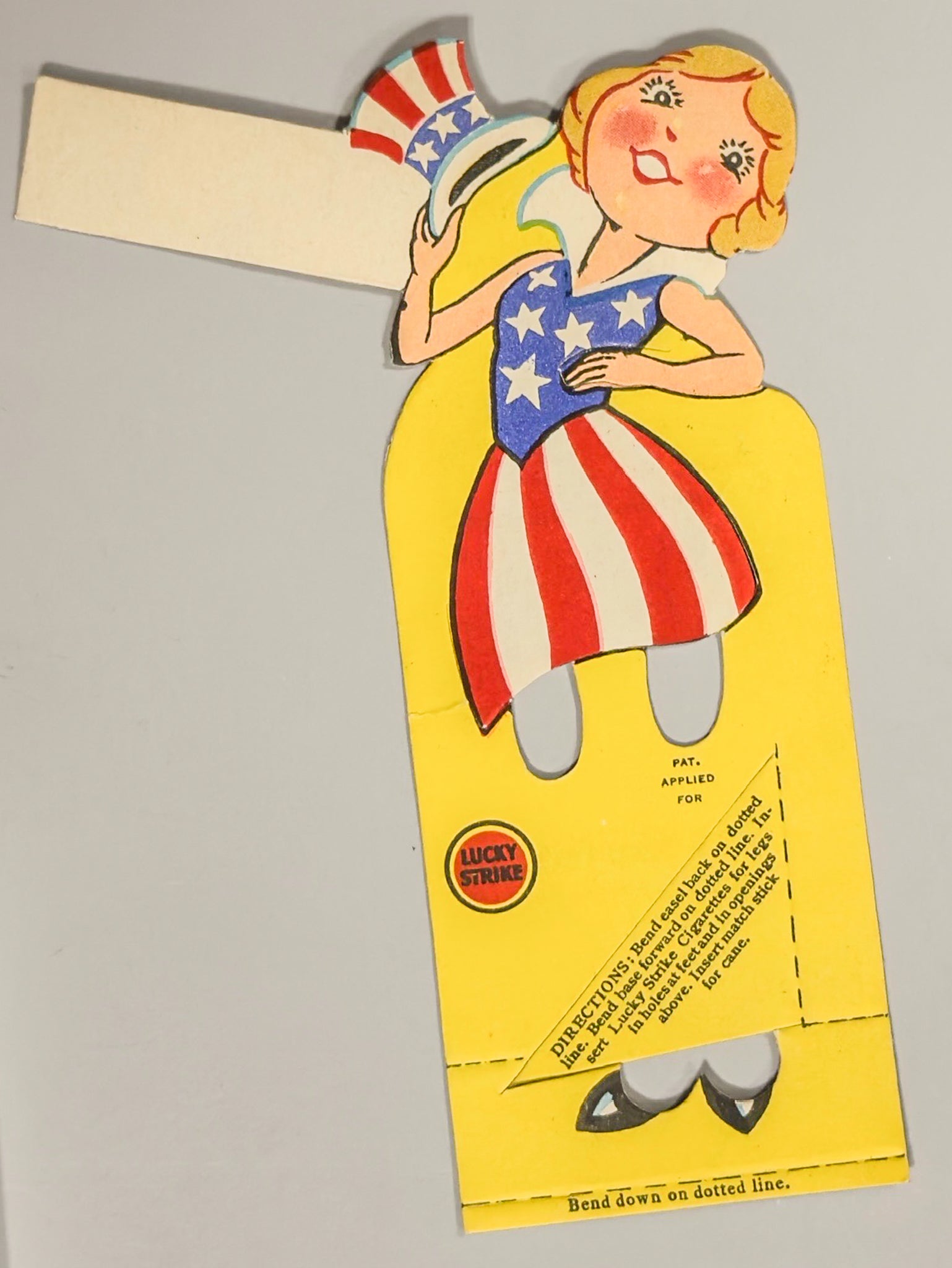Vintage Lucky Strike Patriotic Miss America Die Cut Easel Display 1930s Advertising Collectible