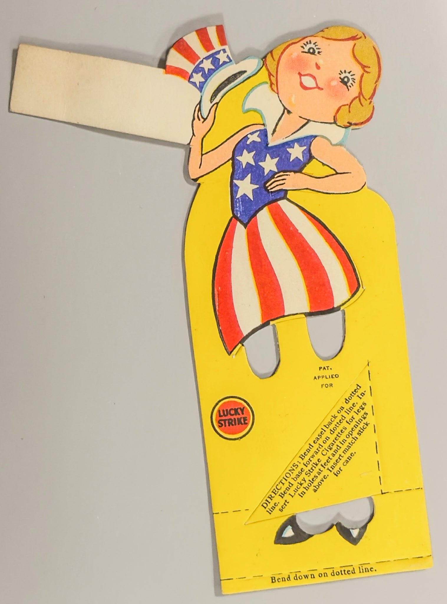 Vintage Lucky Strike Patriotic Miss America Die Cut Easel Display 1930s Advertising Collectible