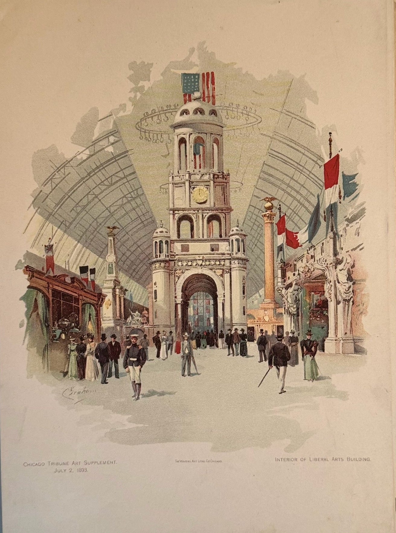 1893 Chicago World's Fair Art Supplement: Interior Electrical Building Lithograph 8x10